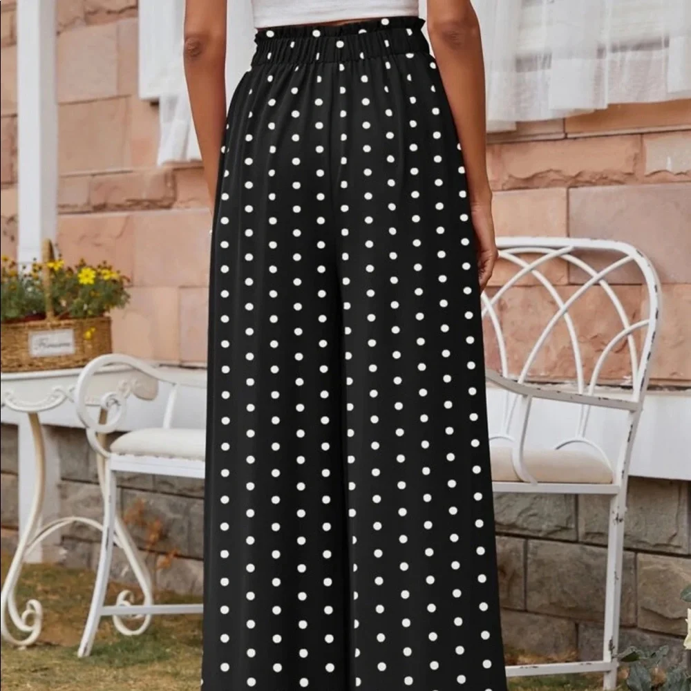 🛑 Love Tree Flowy Black Pants with Polka Dots - Picture 2 of 2